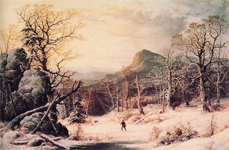 George Henry Durrie Hunter in Winter Wood Spain oil painting art